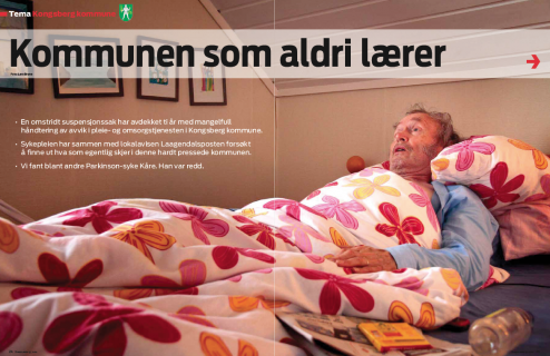 Sykepleien nr. 9 2011: Kommunen som aldri lærer. Til sammen 13 siders temasak om pleie- og omsorgstjenesten i Kongsberg kommune.